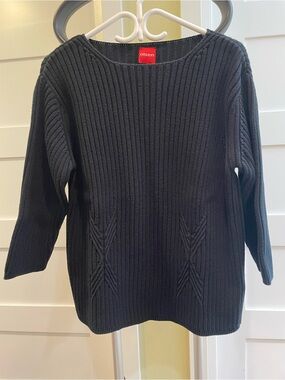 Women's Black Ribbed Knit Sweater by Olsen